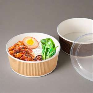 Bol à soupe à salade jetable écologique personnalisé à paroi unique conception ondulation gobelet en papier kraft de qualité alimentaire avec revêtement en PE avec couvercle - Product Image 3