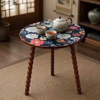 Table d'appoint ronde à motif mandala, pieds en bois massif torsadés en spirale, détachable, pour salon européen