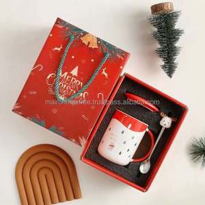 Ensemble cadeau de tasses en céramique de Noël de luxe personnalisables avec couvercle et cuillère à motif personnalisé de rennes et du Père Noël - Cadeau promotionnel - Product Image 6