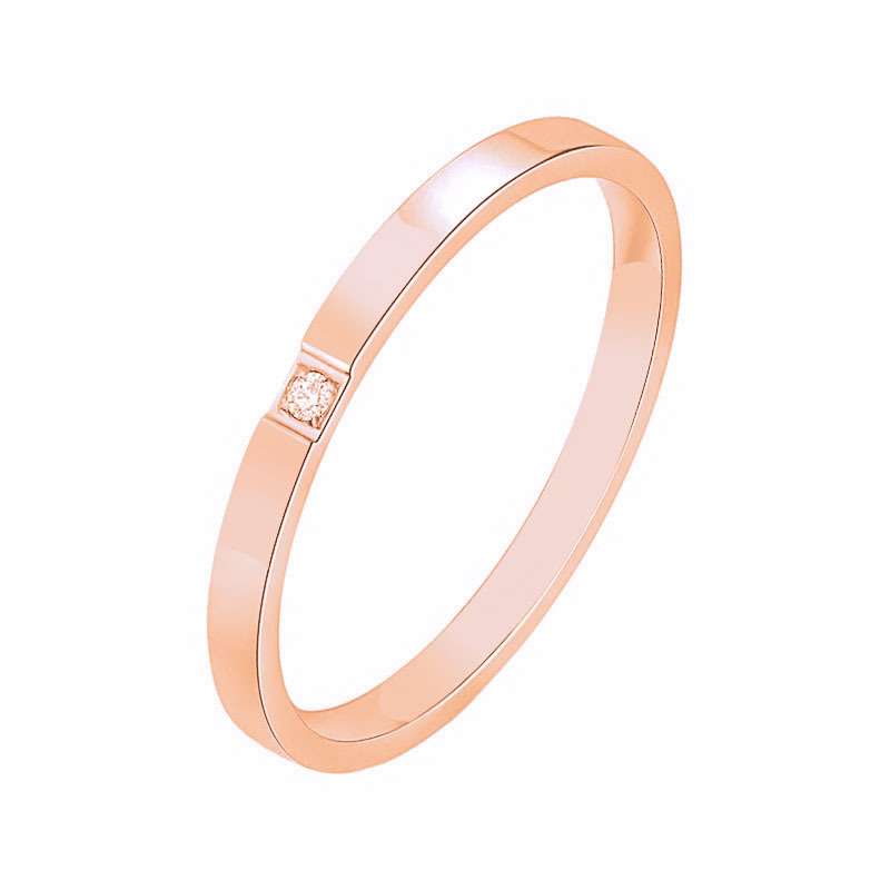 Anello in oro rosa 2 mm-diamante