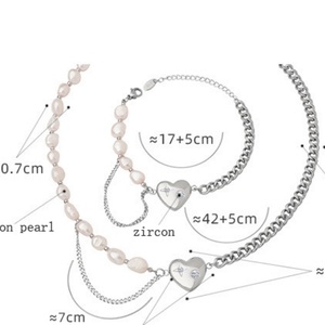 Ensemble de bijoux de luxe en perles et zircon pour femmes, bracelet en acier inoxydable, collier élégant, cadeau pour mariage ou fête - Product Image 6