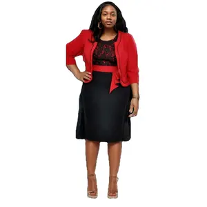 90428-MX3 2 Stuk Suits Plus Size Jurk Met Jassen Voor Office Lady