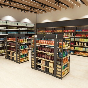 Sistema di scaffali in acciaio inossidabile espositori in legno per negozio scaffale per frutta e verdura in legno a doppia faccia per supermercato - Product Image 1