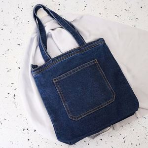 Bolso Tote de Mezclilla Azul Vintage con Bolsillo Frontal para Estudiantes, Compras Diarias, Trabajo, Regalo - Product Image 3