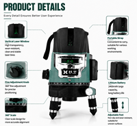 Niveau laser croisé vert 360° automatique auto-nivelant sans fil 3 3.7V Garantie 1 an pour usage industriel et bricolage