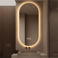Miroir de salle de bain ovale LED haut de gamme sans cadre, anti-buée, à commande tactile, à luminosité réglable, 3 températures de couleur, pour coiffeuse à domicile