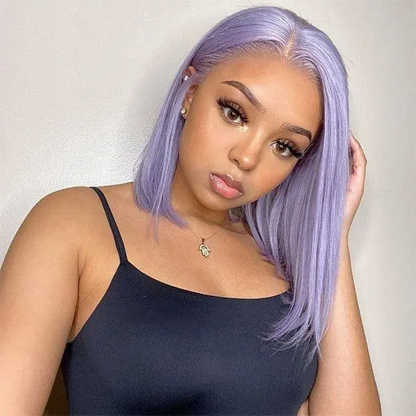 High Quality Purple Color Short Bob Wig Raw Brazilian Virgin Human Hair Light Color Straight Lace Front Wigs