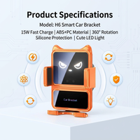 Support de charge rapide sans fil pour voiture 15W |   Serrage électrique intelligent |   Lumière d'ambiance Cool Kitty-Face |   Support anti-vibration pour grille d'aération H6