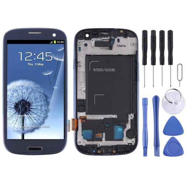 Good Selling Original Super AMOLED LCD Screen for Samsung Galaxy SIII / I9300 Digitizer Full Assembly with Frame LCD Flex Cable