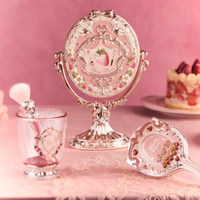 Flower Knows Premium Tendance Édition Limitée 9ème Anniversaire Miroir de Maquillage de Bureau Ovale Gaufré 3D et Brosse à Maquillage à Coussin d'Air