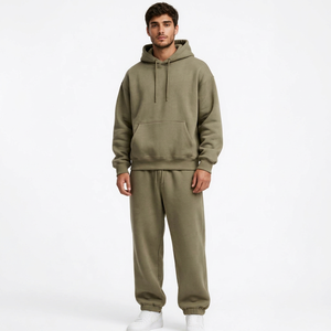 Pull décontracté pour homme en molleton tricoté beige à manches longues, en coton et élasthanne, col boutonné uni, respirant, 220g, jersey teint uni - Product Image 1