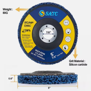 Lot de 5 disques abrasifs bleus en polypropylène de 5''x7/8'' à dureté moyenne, neufs, pour le décapage de la rouille, compatibles avec les meuleuses d'angle, support OEM - Product Image 2