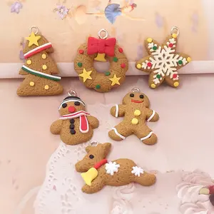 Christmas Snowman Gingerbread Christmas Tree Charms Bracelets Earrings Jewelry Making Pendants Resin Flat Back Cabochon