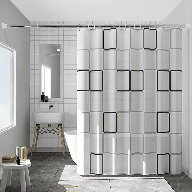 Modern Minimalism White Transparent Single Polyester Designer Shower Curtain