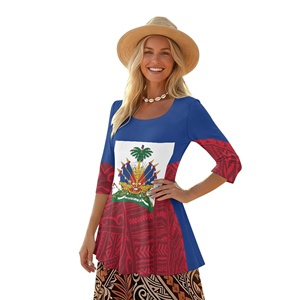 T-shirt ample et décontracté pour <span class=keywords><strong>femme</strong></span>, imprimé drapeau d'Haïti, manches courtes, style <span class=keywords><strong>tunique</strong></span> mignon, idéal pour l'été - Product Image 2