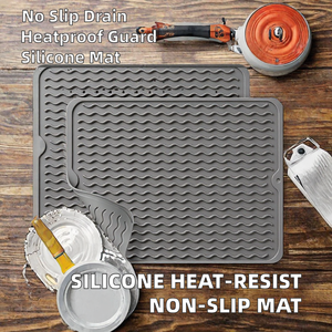 ORIGINAL <b>Silicone</b> Non Slip Dish Drying Mat Heat Resistant Reusable Drainage <b>Pad</b> for Kitchen Counter - Product Image 2