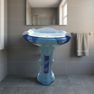 Lavabo de lavabo de pedestal redondo independiente de una pieza de lujo a la venta Lavabo de cerámica - Product Image 1