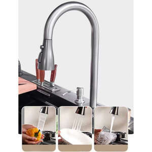 Thiết kế hiện đại thép không gỉ bồn rửa nhà bếp chất lượng tốt thông minh duy nhất Bát bồn rửa với thác nước vòi & cup máy giặt & Thùng rác có thể - Product Image 4