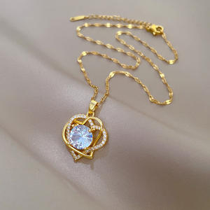 Doble capa corazón blanco diamante caliente nuevo Micro incrustaciones chapado en oro colgante <span class=keywords><strong>collar</strong></span> moda Unisex moda personalidad Internet - Product Image 3