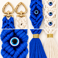 Porte-clés en macramé bohème en coton avec des perles œil porte-bonheur, des fermoirs en forme de cœur et cinq styles de couleurs