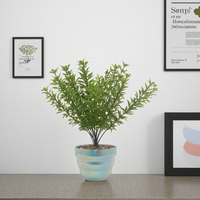 Tanaman Bonsai Buatan Tiruan dengan Daun Hijau Realistis, Pot Bunga Plastik Ramah Lingkungan Tahan UV