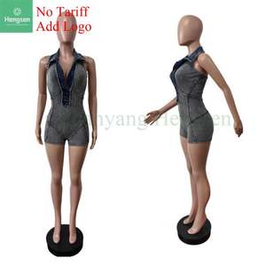 <strong>Women's</strong> Stretch Jean <strong>Robe</strong> Sexy Denim Overalls Casual Summer Pullover 2025 New Ribbed Denim <strong>Jumpsuit</strong> Shorts - Product Image 1