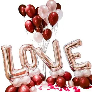 Décoration de scène de mariage décoration de fête de la Saint-Valentin 18 pouces feuille de coeur 32 pouces lettre LOVE Valentine ballons