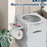 Toilette de camping pliable portable et légère 38L en plastique robuste avec porte-papier détachable et étagère pour téléphone, montage facile 12