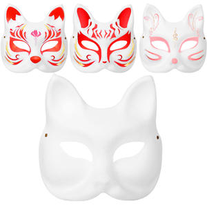Máscaras de fiesta DIY de media cara de gato y zorro de pulpa de papel blanca para niños, disfraz de graffiti pintado a mano para Halloween - Product Image 2