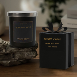 Etiqueta de logotipo personalizado Vela de fragancia de vidrio 6oz 10oz Frascos de vela negros modernos con tapa de metal - Product Image 5