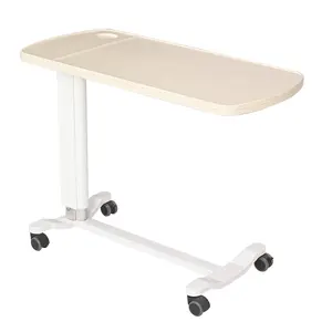Hospital Movable Adjustable ABS Over Bed Table Overbed Desk Hospital Bedside Dining Table With Casters