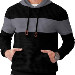 Sudadera con capucha extragrande bordada para hombre, ligera, de tejido gofrado, informal, de manga larga, con cordón, bloques de color, jersey de punto, Kanga - Product Image 1