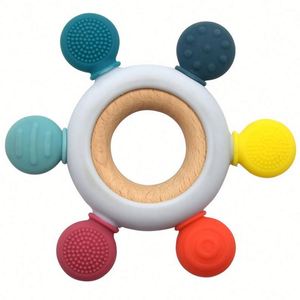 Anneau de dentition unisexe en silicone souple de qualité alimentaire et bois non toxique sans BPA pour nouveau-né - Product Image 5