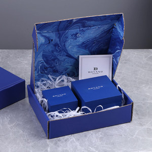 Boîte à bijoux double pour alliances en papier bleu de luxe personnalisée Boyang - Product Image 6