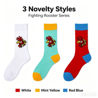Chaussettes en coton jacquard unisexe motif coq de combat, chaussettes fantaisie à motif animalier dessin animé, style streetwear, personnalisables avec logo OEM