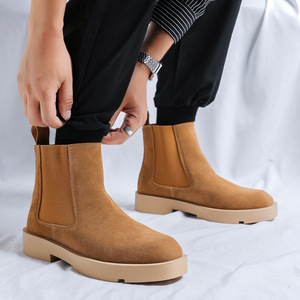 Retro brown Chelsea <b>boots</b>, short style, height-increasing, breathable, shock-absorbing, non-slip, thick sole. - Product Image 5