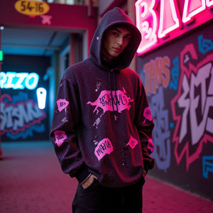 Sudadera con capucha y cremallera de peso pesado 500 Gsm para hombre con estampado personalizado, ropa informal de algodón 100% desteñida al sol lavada con ácido Vintage de gran tamaño, bordado 3D - Product Image 1