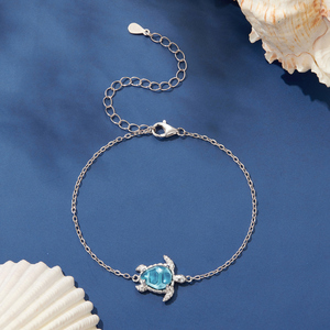 Bracelet en chaîne plaqué argent avec pendentif tortue en cristal bleu, design animal mignon unisexe, bijoux cadeau - Product Image 4