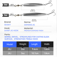 SEASKY 2oz 3oz Leurres de pêche Diamond Jig à fond, rebondissants et à coulée rapide pour thon et rayon