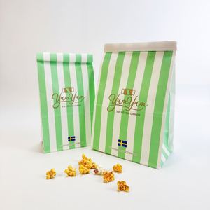 Bolsa de Papel para Palomitas Ecológica con Ventana, con Cierre Metálico Antigrasa y Rayas Rojas y Amarillas, Personalizable con LOGO - Product Image 2