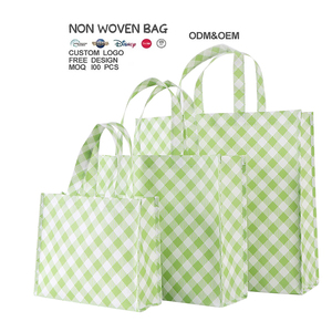 Bolso de compras no tejido respetuoso con el medio ambiente personalizado con patrón de impresión de rejilla bolso no tejido de costura duradero para supermercado - Product Image 1