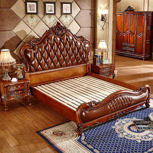 אירופאי סגנון אמריקאי בסגנון יוקרתי חדר שינה זוגי 1.8 מ מיטה העליונה שכבה אמיתית עור אוזניות יצרן מיטה - Product Image 4