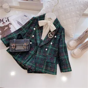 2023 Children's Clothing Sets College Style Plaid Kids Girl's Pants Jacket Suit Baby Girls Clothing Set For Autumn