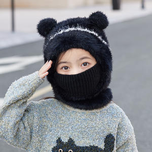 Bonnet d'hiver en peluche avec masque intégré pour enfants Bonnet tricoté chaud et coupe-vent pour la protection des oreilles - Product Image 3