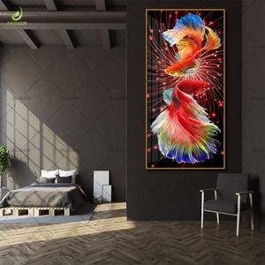 Peinture sur toile HD de luxe imprimée pour la décoration intérieure, style Art Déco, art mural en porcelaine cristalline Koi avec éclairage LED, représentant un animal - Product Image 4