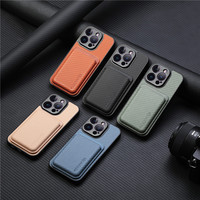 Étui portefeuille magnétique de luxe en cuir PU avec porte-cartes, design givré antichoc pour 14 15 16 17 18 Pro Max (PC+TPU)