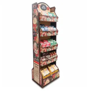 Pantalla de punto de compra de papel personalizada, contenedor de descarga de exhibición de galletas de chocolate