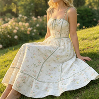 Robe longue décontractée d'été pour femme, style camisole, coupe trapèze, imprimé floral, 100% coton, idéale pour les vacances