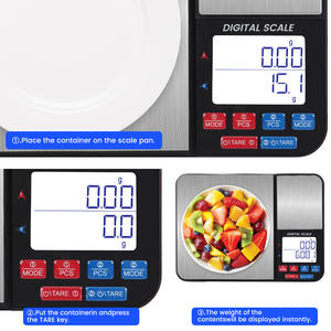 Báscula de alimentos inteligente de fábrica Changxie, doble plataforma, 5KG de peso inoxidable, báscula de alimentos de cocina, báscula de 0,01g - Product Image 3