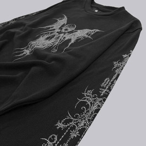 Custom Waffle Knit <b>Thermal</b> Short Sleeve <b>Men's</b> T-<b>Shirts</b> 100% Cotton Black Oversized Fit Blank 250g Front Logo - Product Image 4